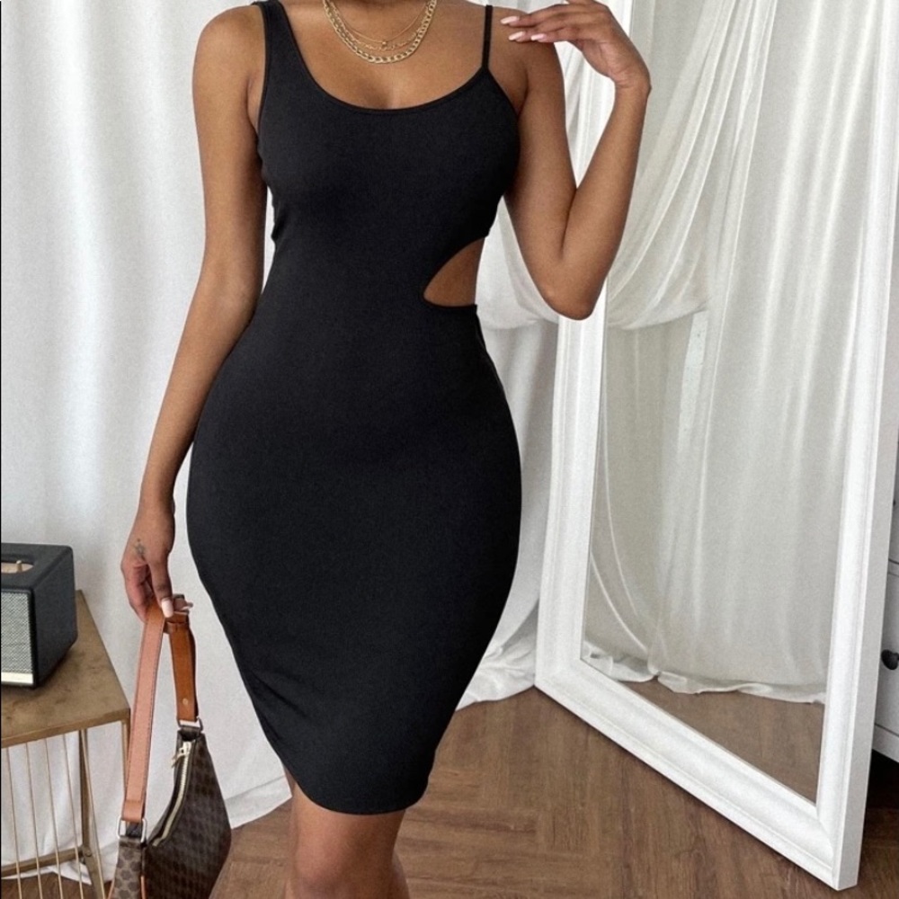 Solid Cut Out Side Body Con Dress